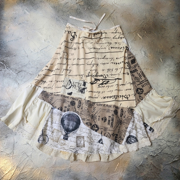 Maxi Skirt Shabby Upcycled Antique Lace Vintage European Cotton Patching - Picture 4 of 16